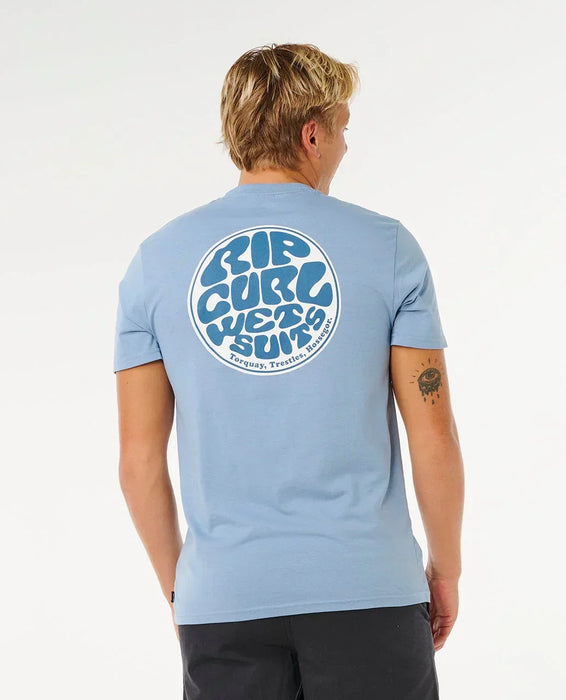 Rip Curl Wettie Passage Icon faded denim blue surf t-shirt with large back logo print