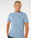 Rip Curl faded denim blue t-shirt with logo, surf clothing for watersports enthusiasts