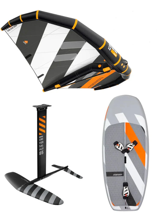 RRD wing foil package with black, white, and orange wing, foil, and Beluga Y27 board