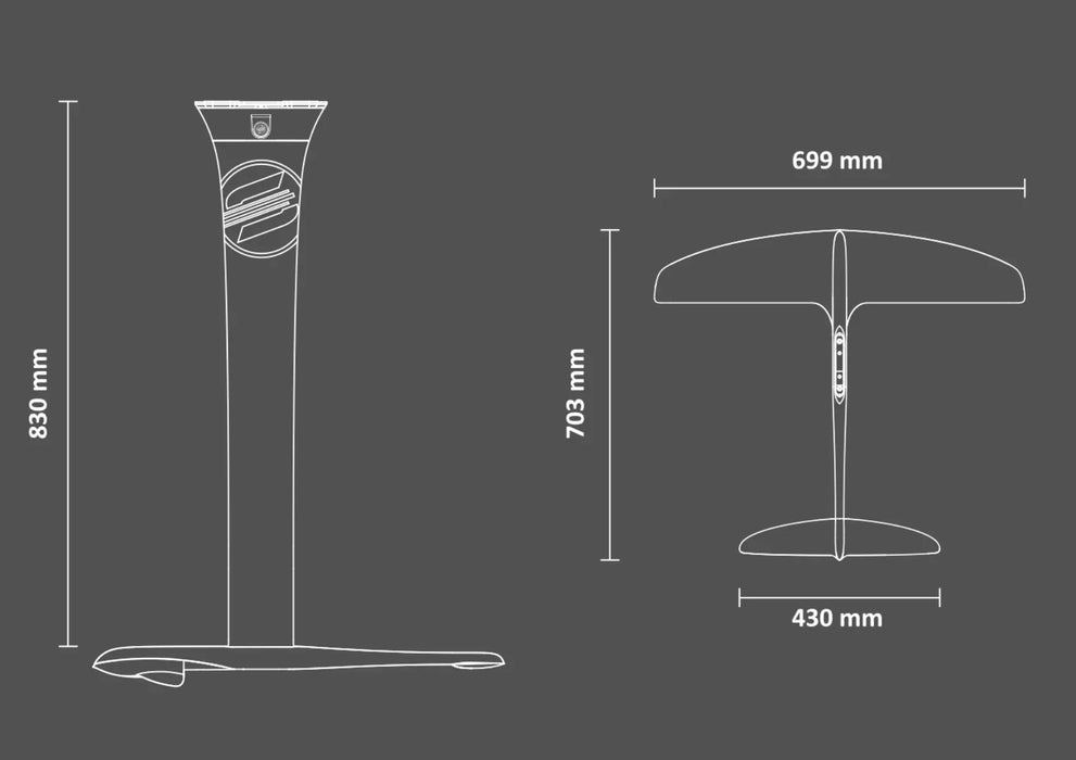 Sabfoil kite foil hydrofoil complete setup technical diagram with mast and wing measurements