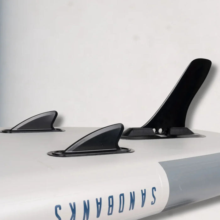 Sandbanks Pro X Turquoise triple fin setup with large centre fin and two side fins