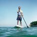 Paddler on a Sandbanks inflatable stand-up paddle board on calm water