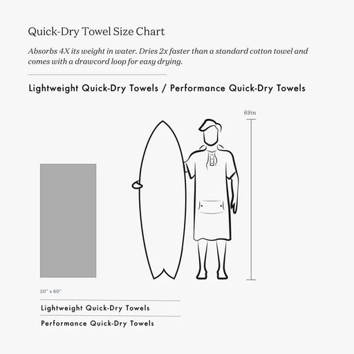 Quick-Dry Towel Size Chart for surfers, lightweight and performance drying
