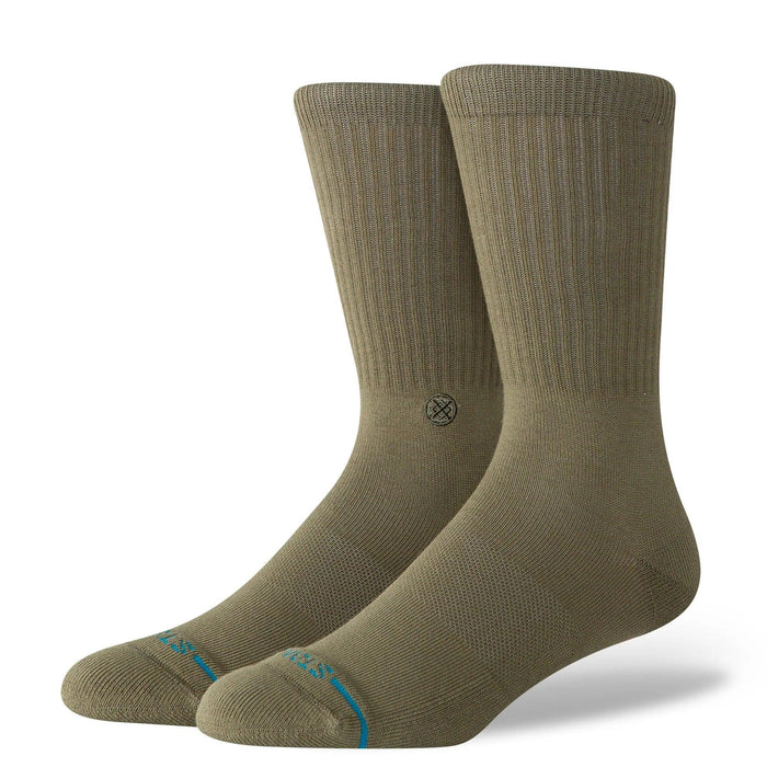 Stance green crew socks with ribbed texture and subtle logo, surf clothing accessory