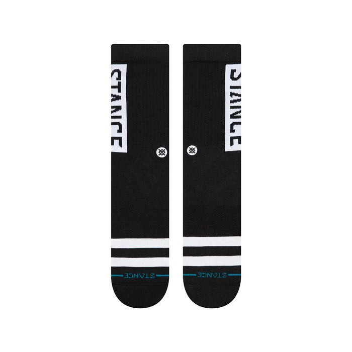 Stance OG black socks with white logo and stripe detail, surf clothing accessory