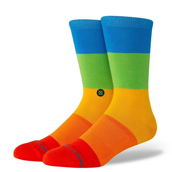 Stance Snapshot Crew socks with bold blue, green, yellow, and red stripes