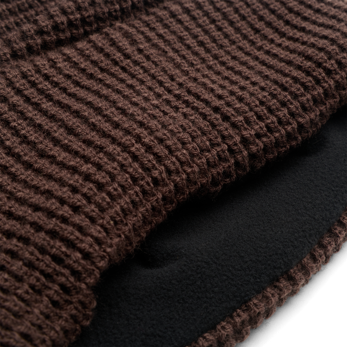 Fox Zenther beanie fleece lining detail in Cocoa Brown