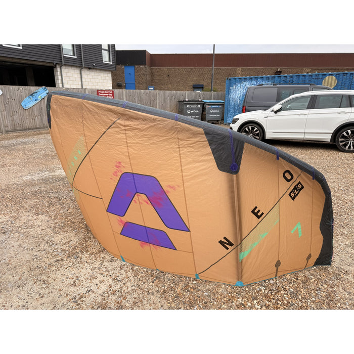 Used Duotone Neo SLS 2026 7m kite, reverse side showing NEO SLS 7 graphics
