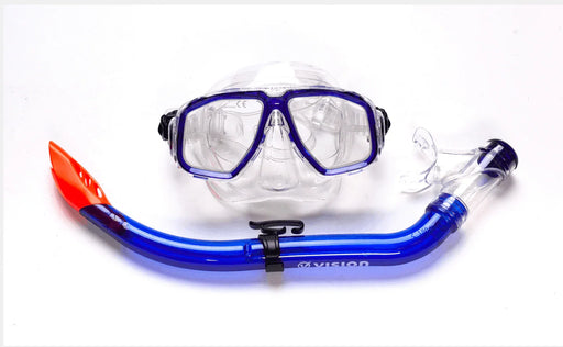 Vision Junior PVC Mask and Snorkel set with blue trim and clear silicone