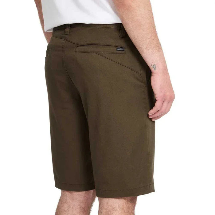 Volcom Solver shorts in sage green, rear view highlighting back pockets and label