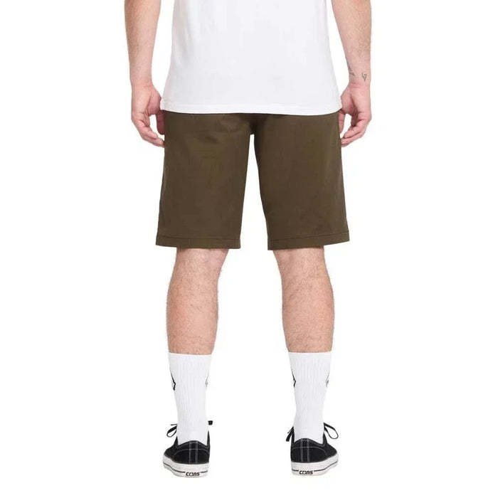 Volcom Solver olive green shorts back view on male model