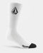 Volcom white crew sock with black logo and black toe, surf clothing accessory