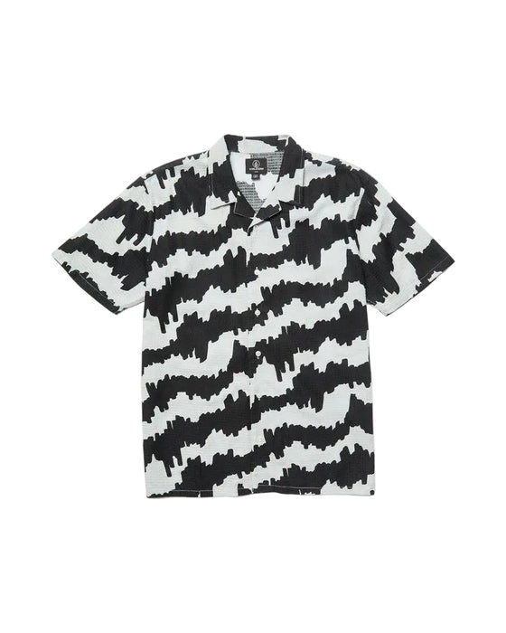 Volcom short-sleeve surf shirt with black and white abstract pattern