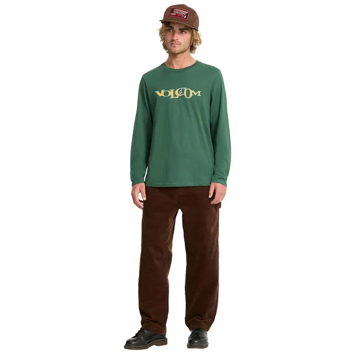 Volcom long sleeve tee in vineyard green with logo, surf clothing for men