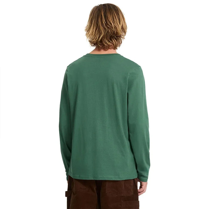 Volcom green long sleeve tee, back view, surf clothing for watersports enthusiasts