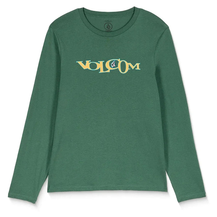 Volcom green long sleeve tee with yellow logo, surf clothing for watersports