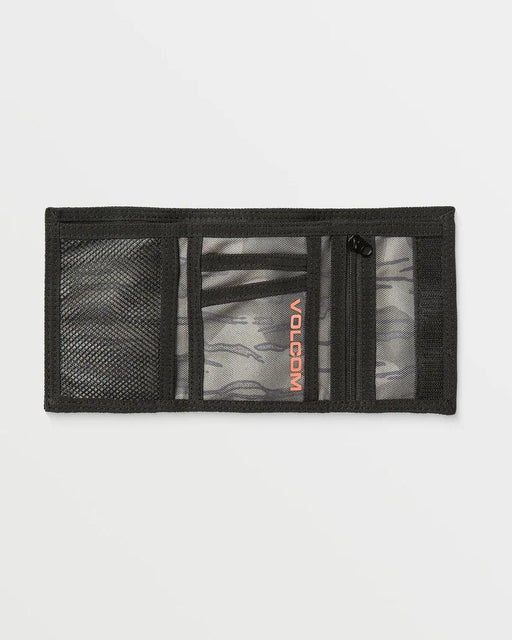 Volcom workwear wallet brindle open with mesh pockets and grey camo interior