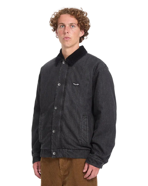 Volcom Stonewish denim jacket in black with corduroy collar