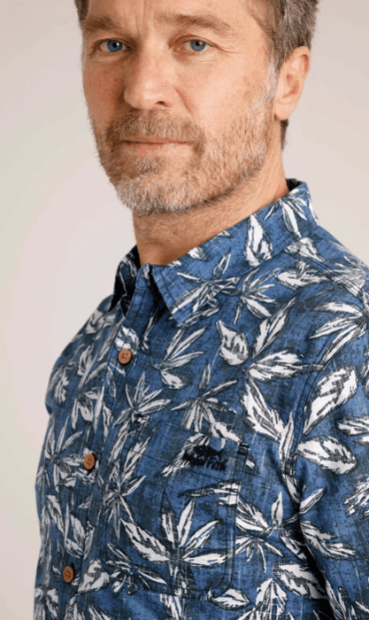 Weird Fish Faraway Organic Short Sleeve Printed Shirt Ensign Blue - Boardworx