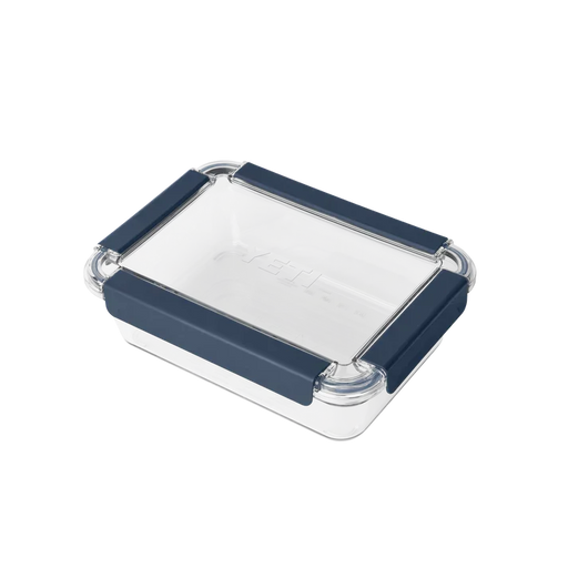 Yeti large clear food storage container with blue lid, durable watersports accessory