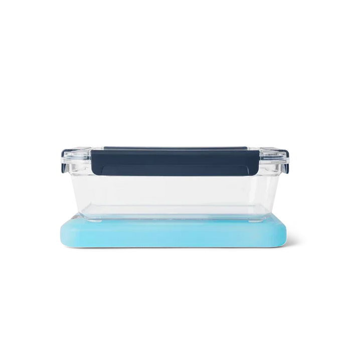 Yeti large clear food storage container with blue lid, ideal for outdoor watersports use