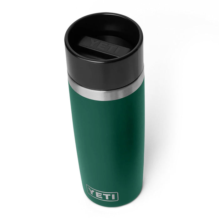YETI Rambler 16 oz Travel Bottle Black Forest Green angled view