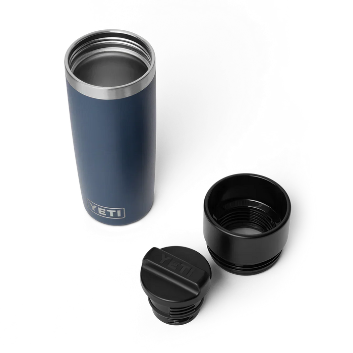 Yeti Rambler 16oz navy insulated travel bottle with HotShot cap, disassembled