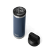 YETI Rambler 18oz Bottle with Chug Cap in navy, open with cap beside the bottle