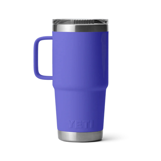 YETI Rambler 20oz travel mug in ultramarine violet with handle and clear lid