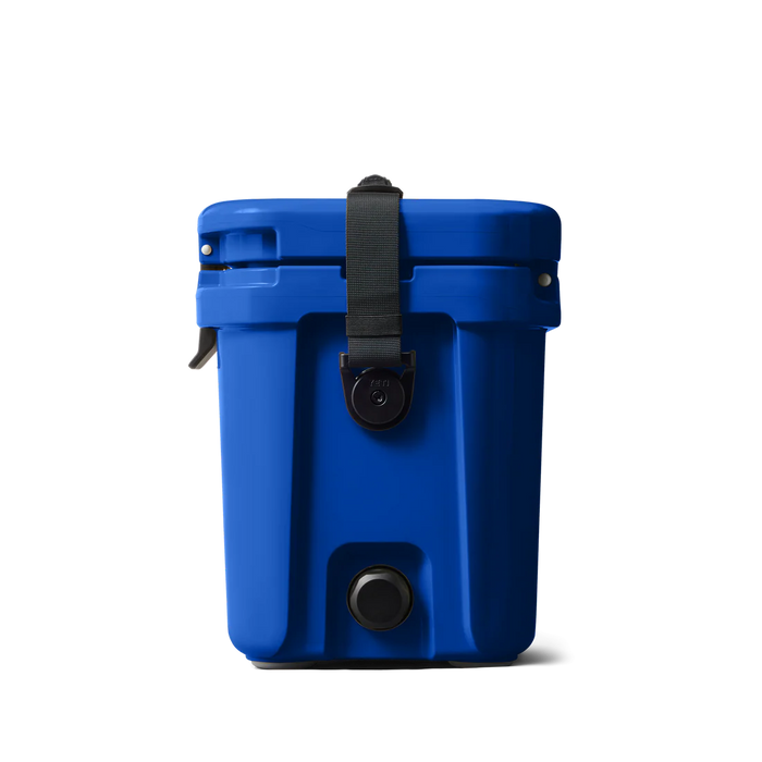 Yeti Roadie 15 Royal Blue cool box, side view with shoulder strap